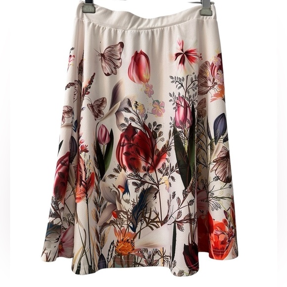 Lily by Firmiana Women’s Floral Print A-Line Skirt Cream Small - Picture 1 of 8